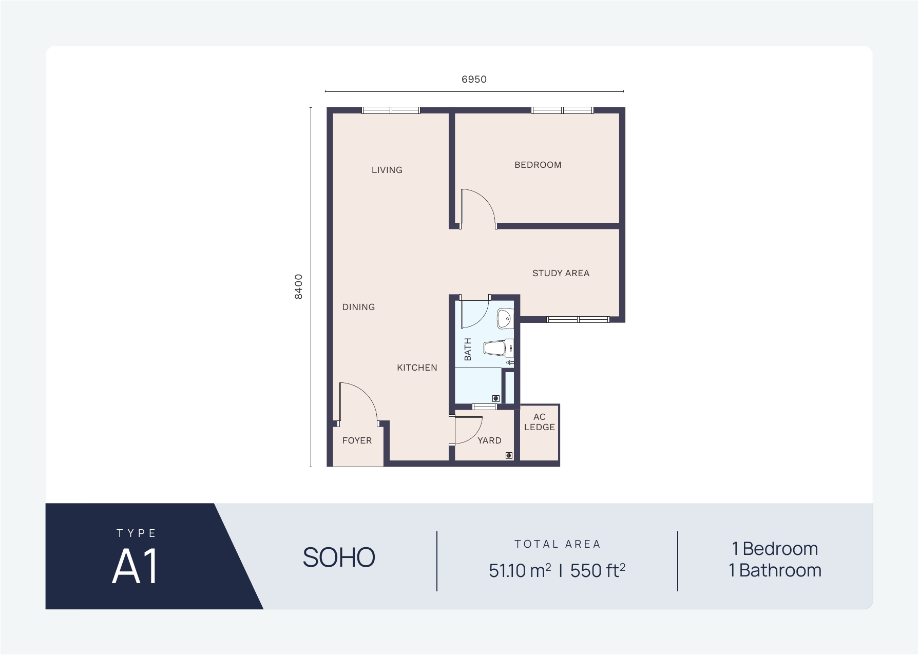 Type A SOHO Floor Plan — 550 sqft